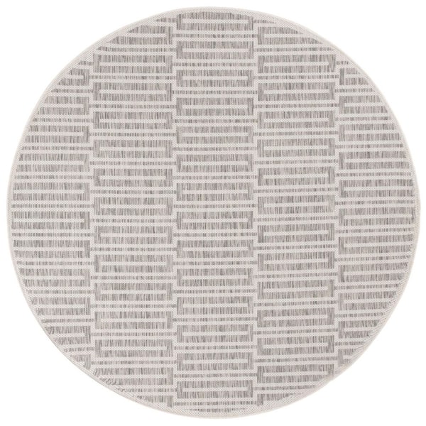Beach House Gray/Ivory 7 ft. x 7 ft. Geometric Indoor/Outdoor Round Area Rug
