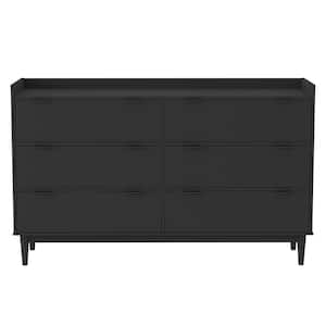 6-Drawer Black Solid Wood Mid-Century Modern Gallery-Top Dresser (33.75 in. H x 55.25 in. x 16 in. D)