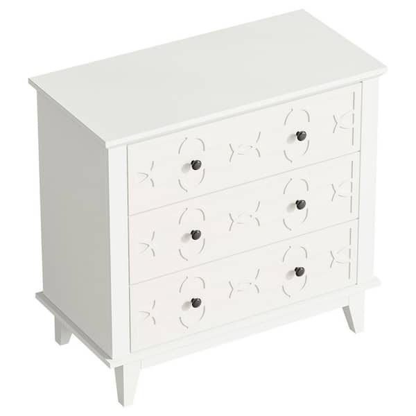 BYBLIGHT Fenley White 3 Drawers 31.5 in. W Nightstand for Bedroom