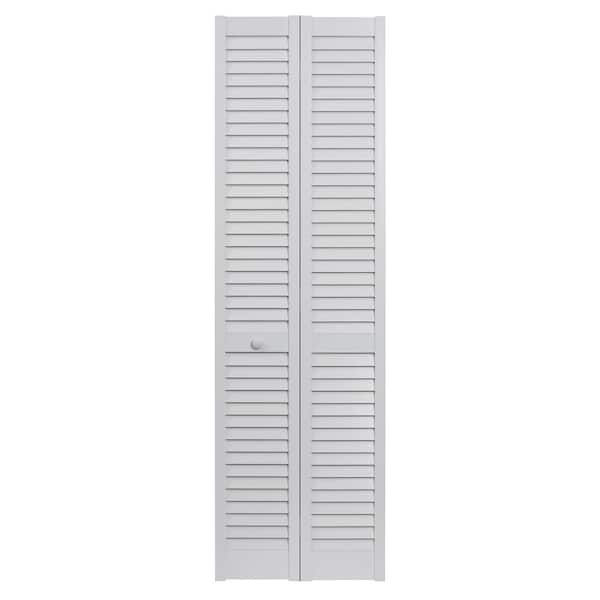 Pinecroft 32 in. x 80 in. Seabrooke Louver/Louver White Hollow Core PVC Vinyl Interior Bi-Fold Door