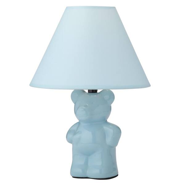 Ore International 13 In Ceramic Teddy, Light Blue Lamp