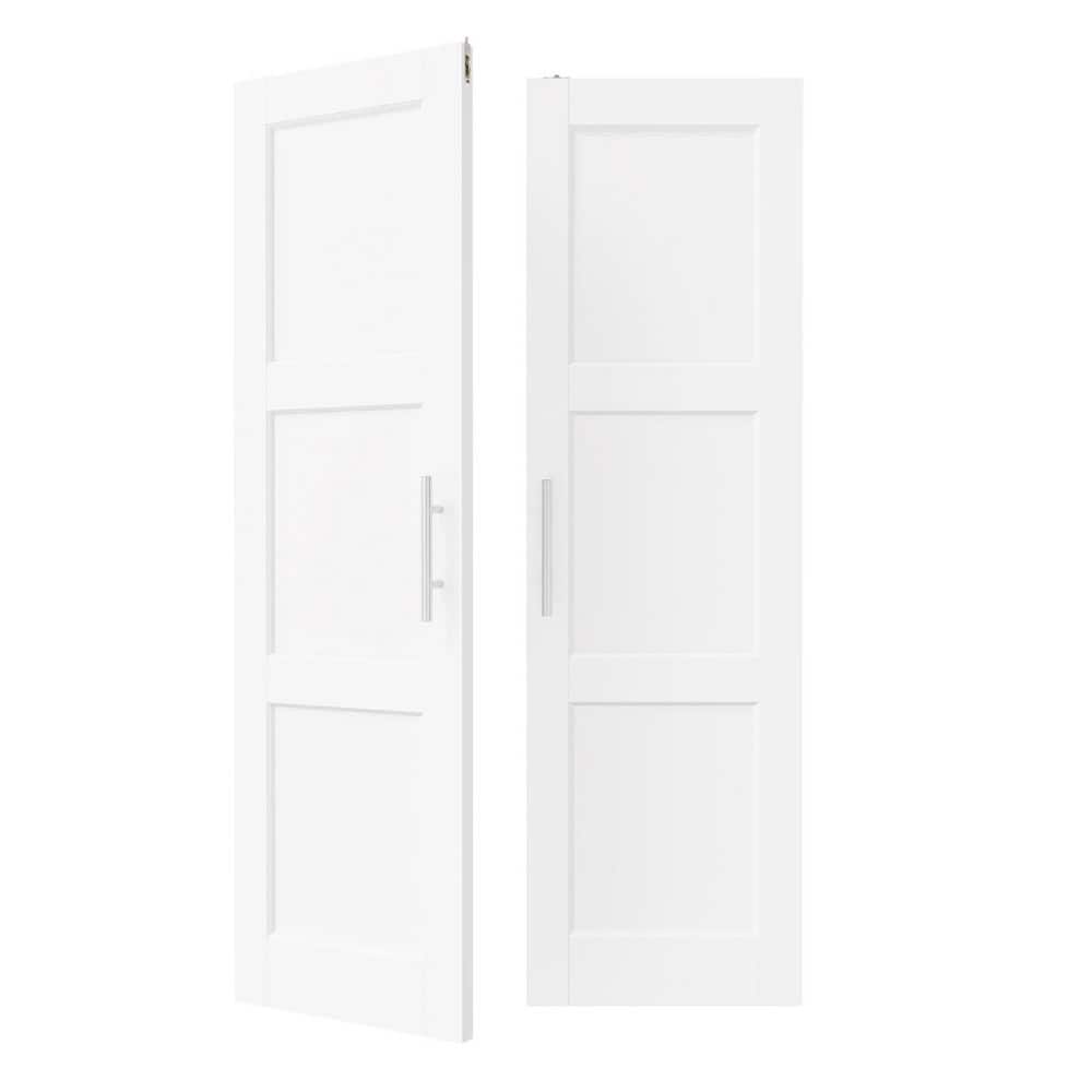 56 in. x 80 in. Solid Wood & MDF, 3-Panel, White Primed, Pantry door, Interior Door Slab with Ball Catch & Top Latch price history on PriceWatchPro