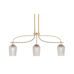 Olympia 15 3-Light Chandelier New Age Brass Silver Textured Glass Shade