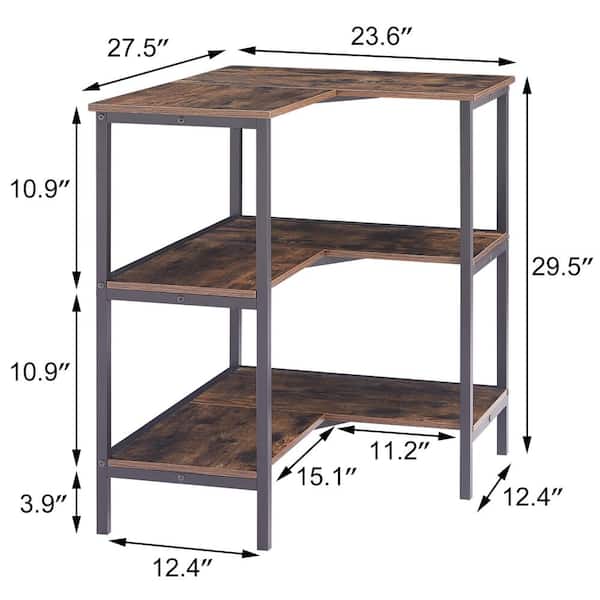 Corner Cabinet Table with 3-Tier Open Shelves – Multipurpose Storage Stand for Small Spaces, Brown Cabinet with Storage