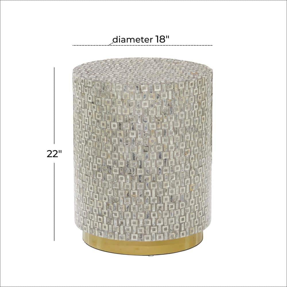 18 in. Gray Large Round Wood End Table with Gold Base - thumbnail 2