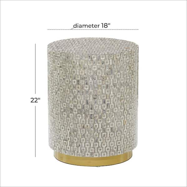 18 in. Gray Large Round Wood End Table with Gold Base