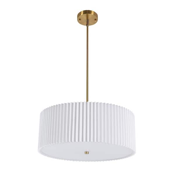 OUKANING 4-Light Gold 17.7 in. Modern Pendant Light with White PVC Shade and Adjustable Hanging Height, No Bulbs Included