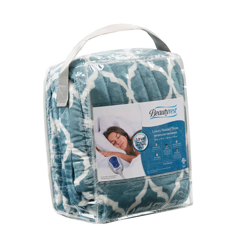 Teal Ogee Oversized Electric Heated Throw Blanket 60x70"