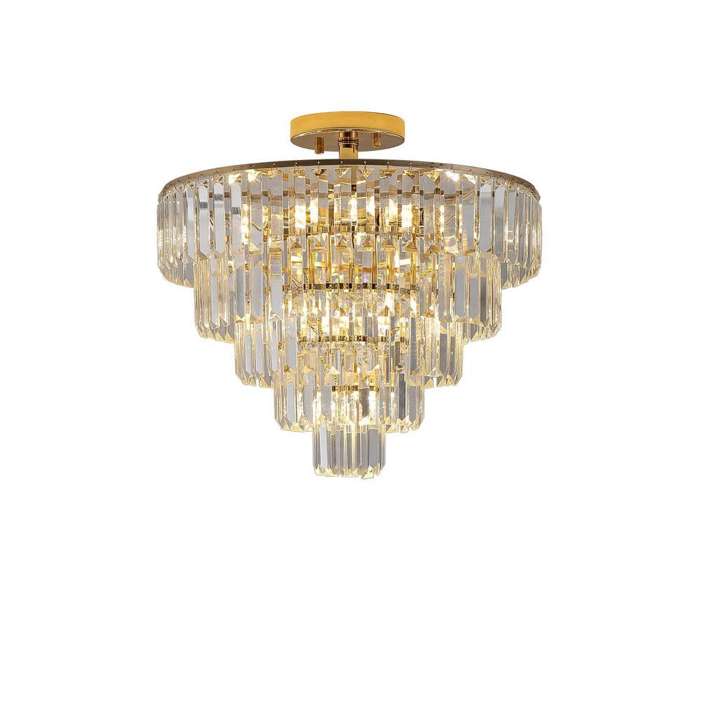 CACI Mall 20 in. 10-Light Gold Crystal Chandelier for Living Room