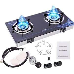 28.5 in. 2 Burners Portable Gas Cooktop in Stainless Steel with Tempered Glass Panel