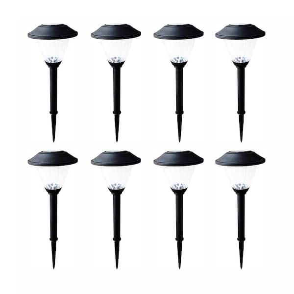 Hampton Bay Solar Black Outdoor Integrated LED Landscape Path Light with Ribbed Pattern Glass Lens (8-Pack)