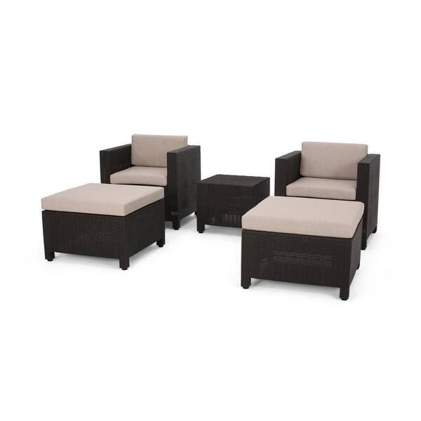 AUTMOON 5-Piece Wicker Patio Conversation Set with Beige Cushions