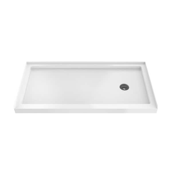 SlimLine 60 in. L x 30 in. W Alcove Rectangular White Shower Pan Base with 2 in. Round Right Drain in Matte Black