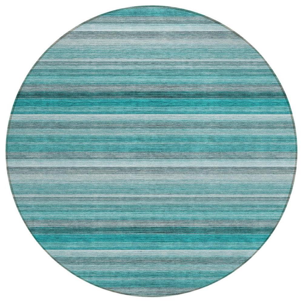 Teal 8 ft. Round Woven Striped Polyester Round Indoor/Outdoor Area Rug price history on PriceWatchPro