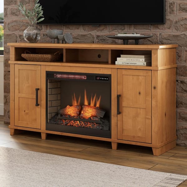 Bridgevine Home Bridgevine Home 65 in. No Assembly Required Hazelwood Finish Solid Wood TV Stand, Fits TVs up to 75 in.