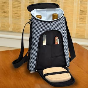 2-Bottle Houndstooth Insulated Wine Tote and Cheese Set