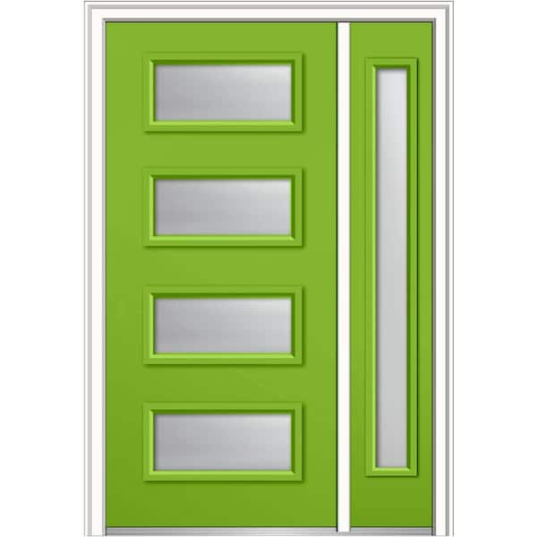 MMI Door 53 in. x 81.75 in. Celeste Clear Low-E Left-Hand 4-Lite Eclectic Painted Fiberglass Prehung Front Door with Sidelite