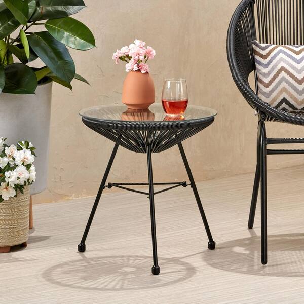 Metal Outdoor Dining Table, Tempered Glass desktop H-66627.00BLK