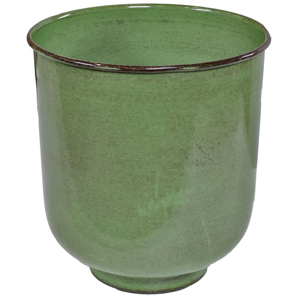 Vivian Jade Glaze 11" Metal Indoor/Outdoor Planter Set