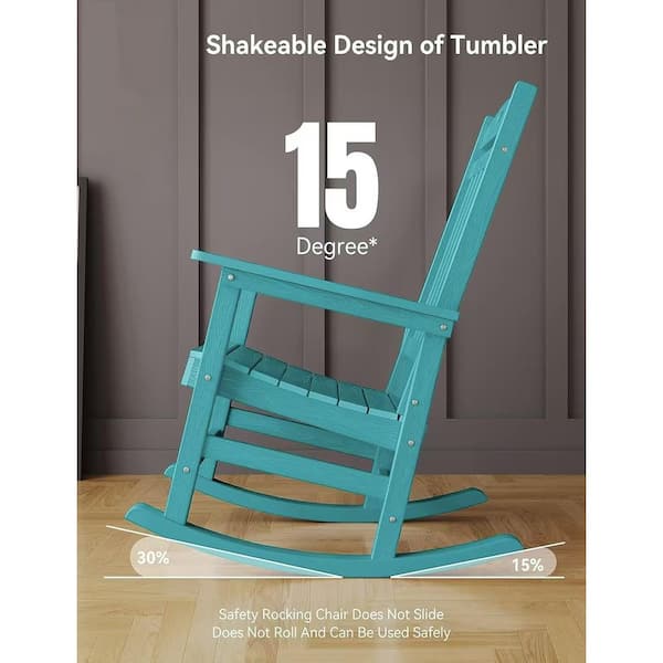 Aruba Blue Plastic Patio Outdoor Rocking Chair, Fire Pit Adirondack Rocker Chair with High Backrest