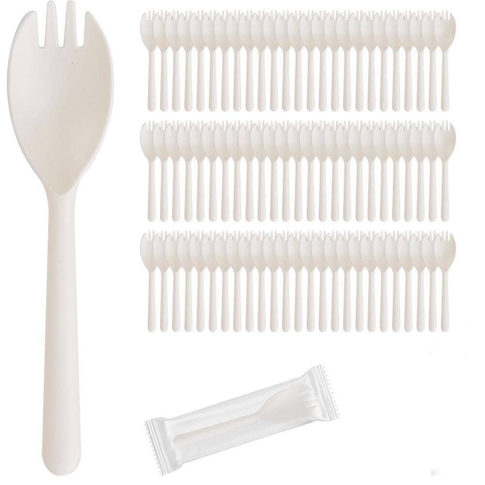 White White Disposable Plastic Sporks Disposable Tableware Spoon Fork Combo Individually Wrapped (100 Per Case) price history on PriceWatchPro