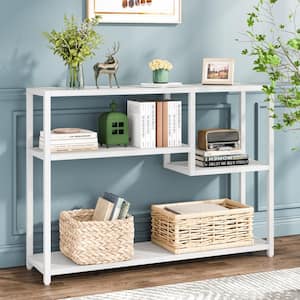 Turrella 43.3 in. White Rectangle Wood Console Table, Small Black Entryway Table with 4-Storage Shelves
