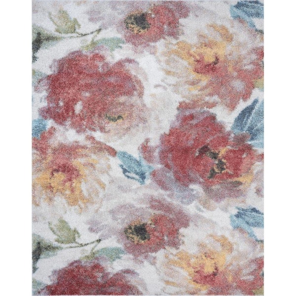 Tayse Rugs Palermo Shag Floral Multi-Color 8 ft. x 10 ft. Indoor Area Rug
