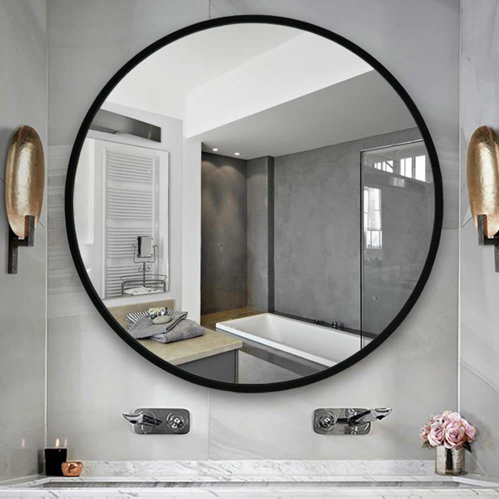 Neutype Medium Round Black Hooks Modern, Contemporary Large Bathroom Mirrors