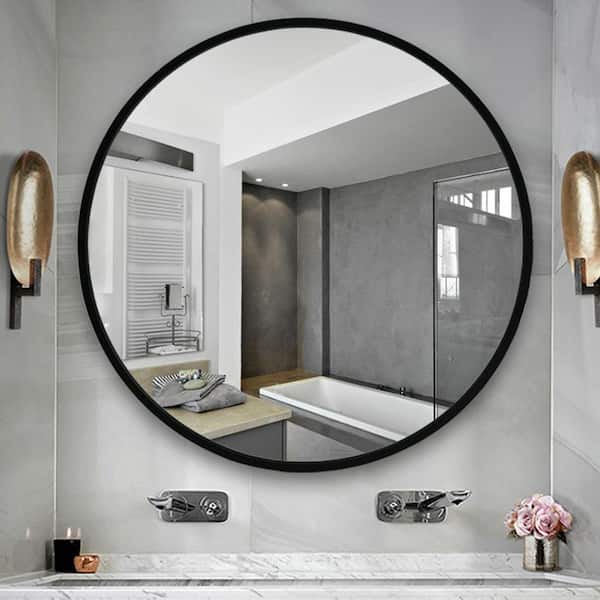 Neutype Medium Round Black Hooks Modern, Black Round Bathroom Mirrors