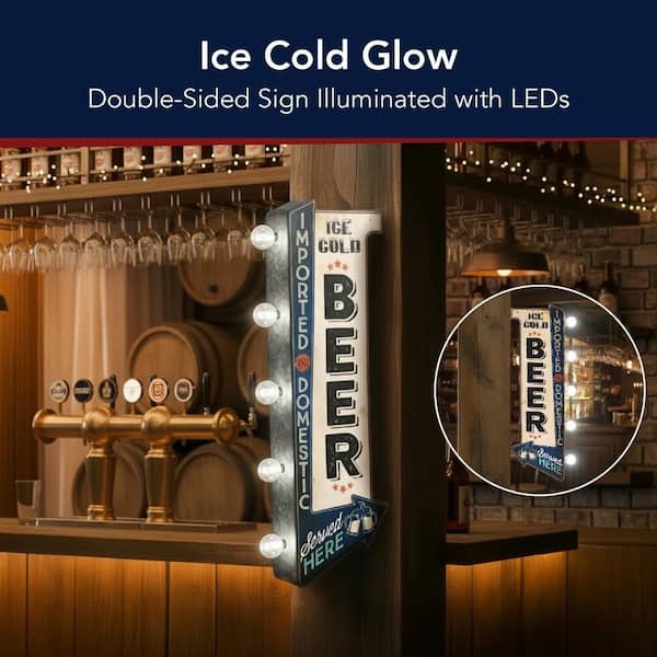 American Art Decor Vintage Ice Cold Beer LED Metal Marquee Arrow