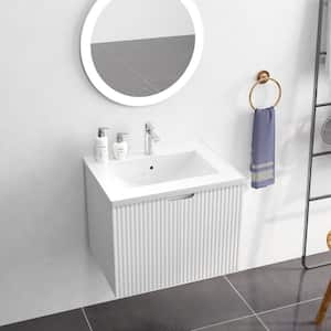 23.62 in. W x 17.72 in. D x 18.7 in. H Floating Wall Mounted Bath Vanity in White with White Porcelain Top