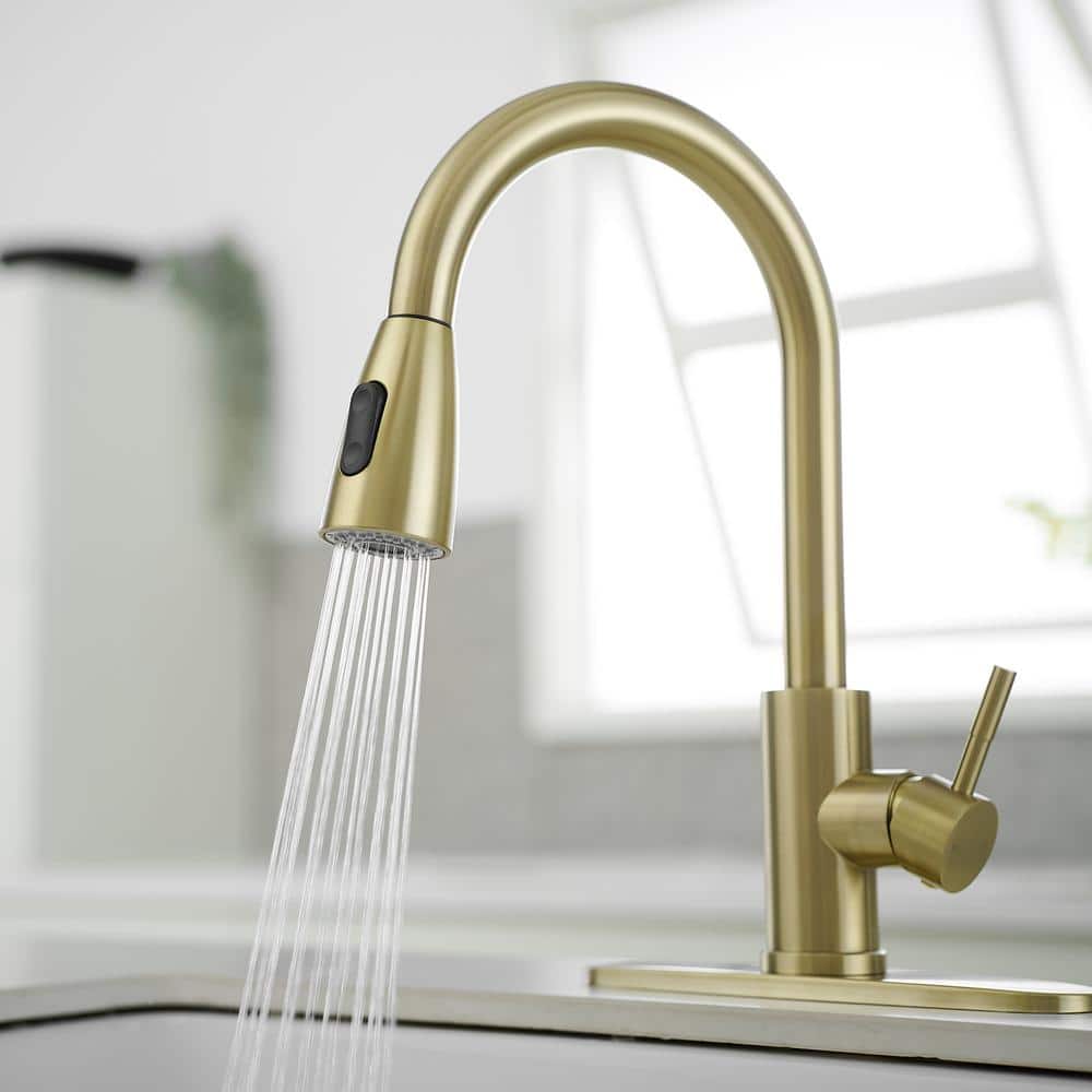 Brushed Gold Single Handle Pull Down Kitchen Faucet