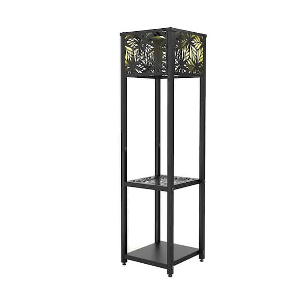 Kahomvis 29.5 in. H Outdoor Solar Hollow Lamp, 2-Tier Metal Flower Stand