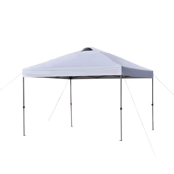 Unbranded 10 ft. x 10 ft. White Pop Up Canopy with 3-Level Adjustable Height, Top Vents and Wheeled Carry Bag