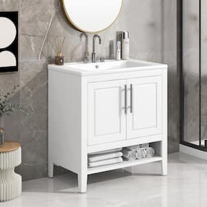 30 in. W x 18 in. D x 33 in. H Single Sink Freestanding Single Bath Vanity in White with White Ceramic Top