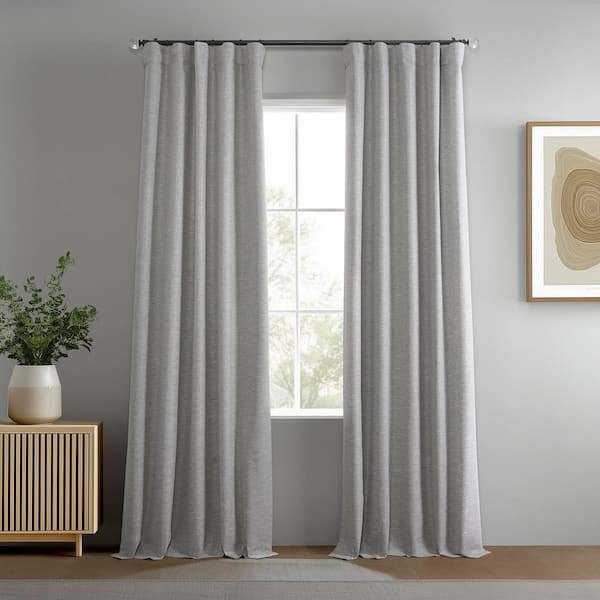 Modern Grey Gray Boho Chic Faux Linen 50 in. W x 84 in. L Rod Pocket Blackout Curtain Pair (Set of 2)