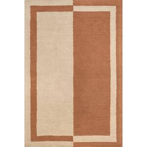 Arvin Olano Gino Two-Tone Bordered Wool Area Rug Rust 4 ft. x 6 ft. Area Rug