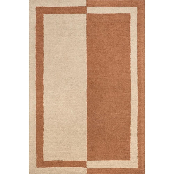 RUGS USA Gino Two-Tone Bordered Wool Rust 4 ft. x 6 ft. Area Rug