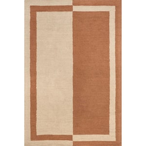 Arvin Olano Gino Two-Tone Bordered Wool Area Rug Rust 5 ft. x 8 ft. Area Rug