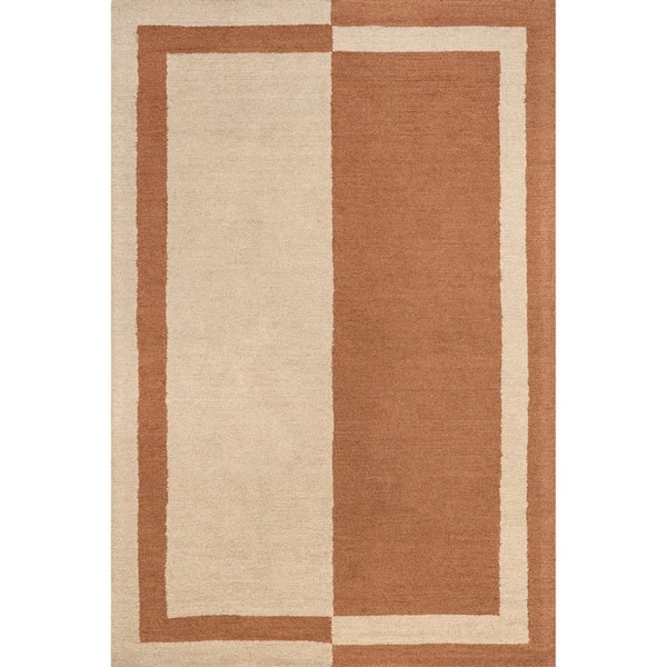 RUGS USA Arvin Olano Gino Two-Tone Bordered Wool Area Rug Rust 5 ft. x 8 ft. Area Rug