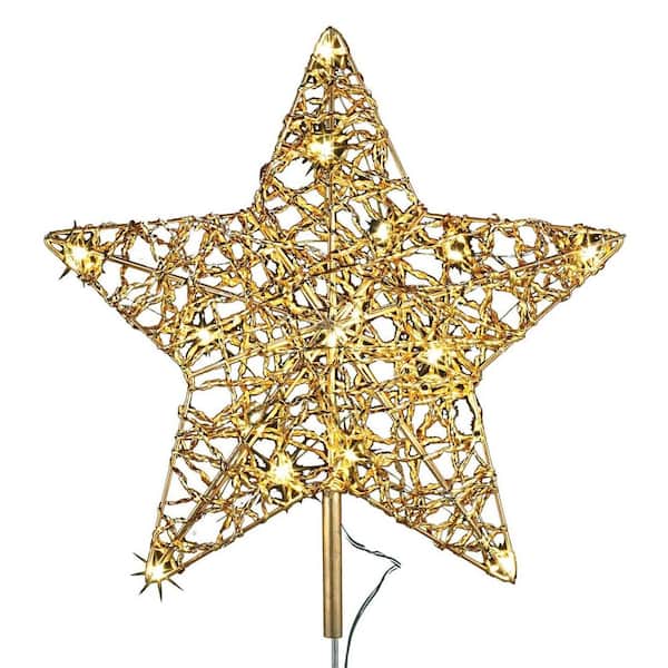 Unbranded 12 in. 18-Light LED Gold Five Star Metal Tree Topper
