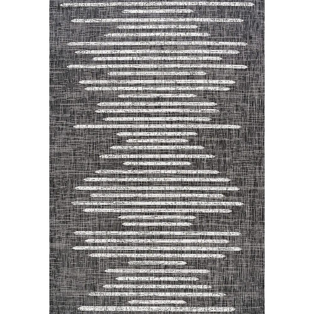 Black Polypropylene 4 ft. x 6 ft. Stripe Geometric Indoor/Outdoor Area ...