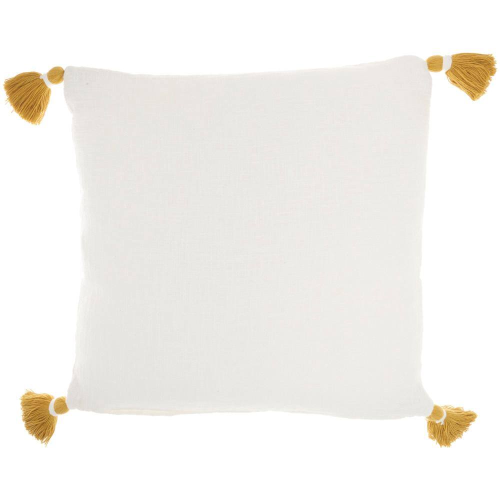 Mustard and White Embroidered Cotton Square Throw Pillow Set