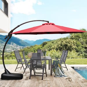 12 ft. Aluminum Pole Octagon Cantilever Patio Umbrella Fade Resistant and UV Protected with Base in Red