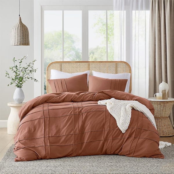 510 Design Porter 3-Piece Clay Microfiber King Soft Washed Pleated Duvet Cover Set