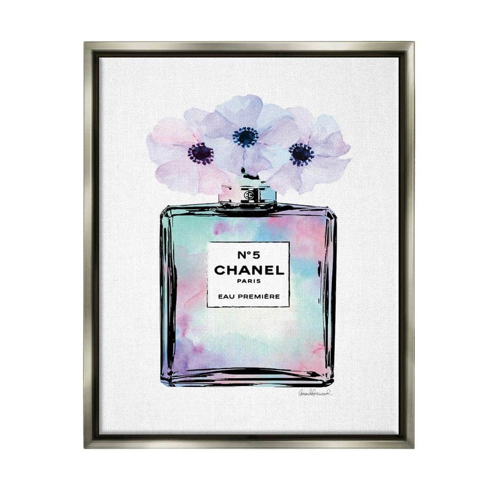 Framed Canvas Art (White Floating Frame) - Purple Chanel by Art by Choni ( Fashion > Hair & Beauty > Perfume Bottles art) - 26x18 in
