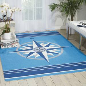 Sailing Blue 8 ft. x 11 ft. Solid Transitional Indoor/Outdoor Patio Area Rug
