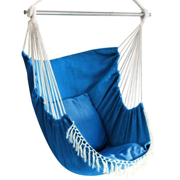 ITOPFOX 4 ft. Portable Bohemian Hanging Hammock Chair with Cushion and Steel Spreader Induded in Royal Blue