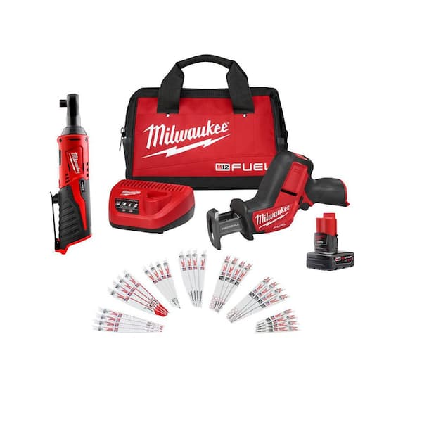 M12 FUEL 12V HACKZALL Reciprocating Saw Kit w/ M12 12V 3/8 in. Ratchet w/ 32-pc SAWZALL Reciprocating Saw Blade Set