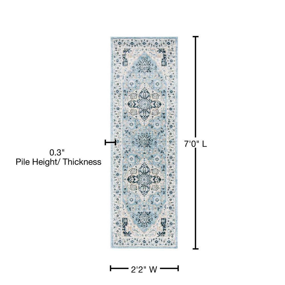 Light Blue and Cream Synthetic Runner Rug, 2'2" x 7'